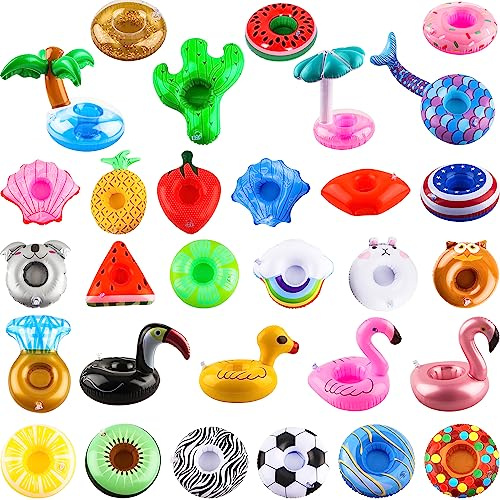 Sonarun 30 Pack Inflatable Drink Holders Pool Cup Coasters Drinking Cup Holder Float with Air Pump for Swimming Pool Beach Holiday Party Favors