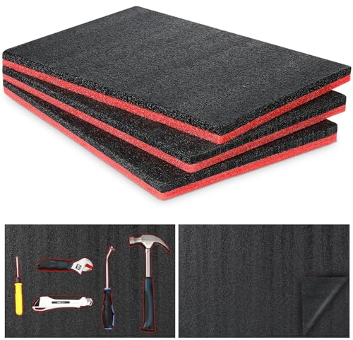 Frienda 3 Pcs Tool Box Foam Organizers, 12 x 10 x 2 Inch Adjustable Shadow Tool Chest Drawer Foam Inserts Non Slip Toolbox Drawer Liner Mat