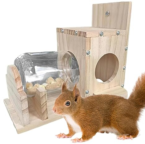 Fukamou Eichhörnchen Futterhaus Zum Hängen, Aus, Wetterfest, Garten Futterstation, 22x11x21cm.