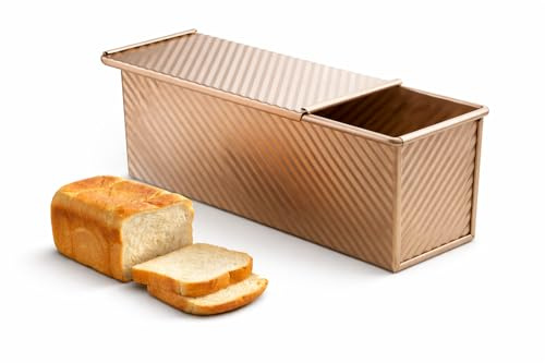Spmarkt Bread Pan, 13 * 5inch Aluminized Steel Non-Stick Rectangle Pullman Loaf Pan with Lid, Long Sourdough Bread Loaf Pan for Homemade, Deep Bread Tin with Dough Scraper Cutter