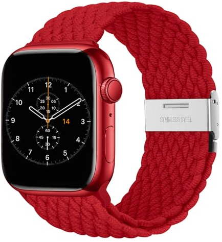 Nepfaivy Geflochtenes Armband Kompatibel mit Apple Watch Armband 46mm 44mm 45mm 49mm 42mm für Damen Herren, Nylon Stoff Sport Verstellbares Band für iWatch Series 11/10/9/8/Ultra/SE/7/6/5/4/3/2/1, Rot