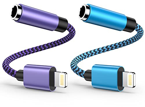 iPhone Headphones Adapter 2Pack, Apple Lightning to 3.5mm Headphone Jack Adapter Nylon Braid, Aux Audio Adapter Dongle Earphone Converter for iPhone 14 Pro Max/14 Pro/14/13/12/SE/11/X/8, All iOS