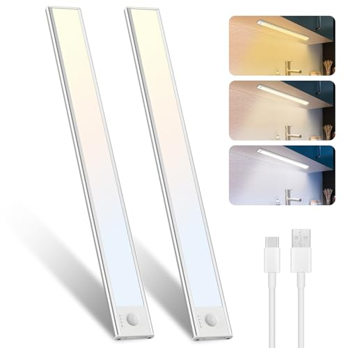libtit Luz LED bajo mueble cocina 30cm, dimmable con sensor movimiento, modos color 3000K-4000K-6500K, tira recargable USB para gabinete, escalera, pasillo - 2 Unidades