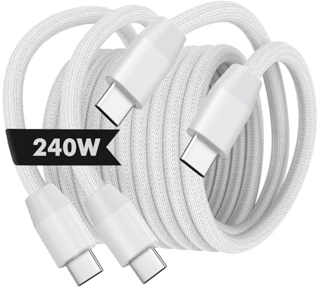 MoKo 240W USB-C Zu USB-C Kabel,2er Pack 10ft Nylon Geflochten Schnellladen | USB-C Ladekabel Kompatibel Mit iPhone 17/16/15 Serie, MacBook Pro 2025/2024/2023, Samsung Galaxy S26/S25/S24