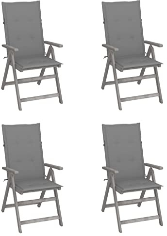 CKioict Stapelstuhl Bistrostuhl Balkonmöbel Verstellbare Gartenstühle 4 STK. mit Auflagen Massivholz AkazieGeeignet für Balkone, Rasenflächen, Gärten