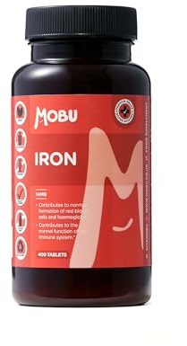 Iron Tablets 14mg | 400 Tablets 13 Month Supply | Tiredness & Fatigue Supplement | Vegan Energy Support - MOBU UK Made