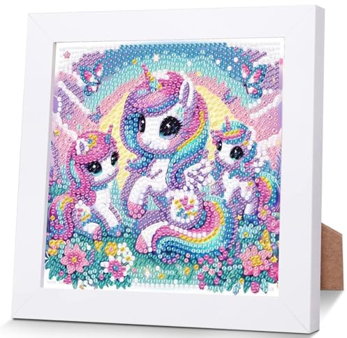 5D Einhorn Diamond Painting für Kinder mit Holzrahmen - DIY Diamant Painting Set - Tierdiamantmalerei Geeignet für Jungen，Mädchen und Anfänger - Kreatives Geschenk und Home Wand Dekor（15*15CM）