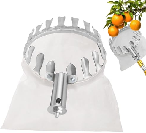 Wscwl Recogedor de frutas de 15 cm de diámetro, de metal, recogedor de manzanas y cerezas con cesta, recogedor de manzanas, recogedor de frutas para recoger lugares difíciles de acceder en árboles