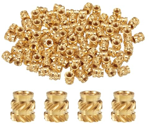 QUARKZMAN 100 piezas de Insertos Roscados de Latón M3 Brass Heat Set Insert M3x5.5mm, OD 5mm Tuercas Insertadas con Estrías, Tuercas de Latón para Impresión 3D, Tuercas Insertadas