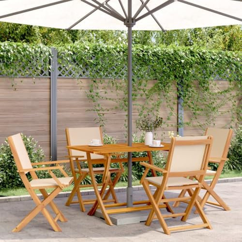 ZEYUAN Gartenstühle 4 STK. Klappbar Beige Stoff und Massivholz, Gartenmöbel, Terrassenstühle, Balkon Sessel, Balkon Stühle, Balkonstuhl, Garten Stühle Für Draussen - 3214583