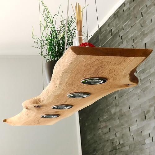 FRIESENLICHT TESSA LED Hängelampe Esstisch Pendelleuchte Holz Rustikal mit Baumkante Dimmbar Pendellampe Hängeleuchte mit Baumkante Esstischlampe Wildeiche (100 cm/ 4 Spots)