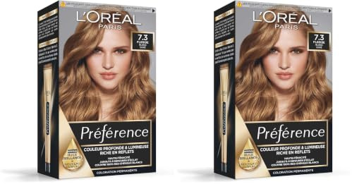 L’ORÉAL PARIS - Coloration Cheveux Permanente - Longue Durée & Lumineuse - Couvre 100% des Cheveux Blancs - Préférence - Nuance : Floride (7.3), Blond Doré
