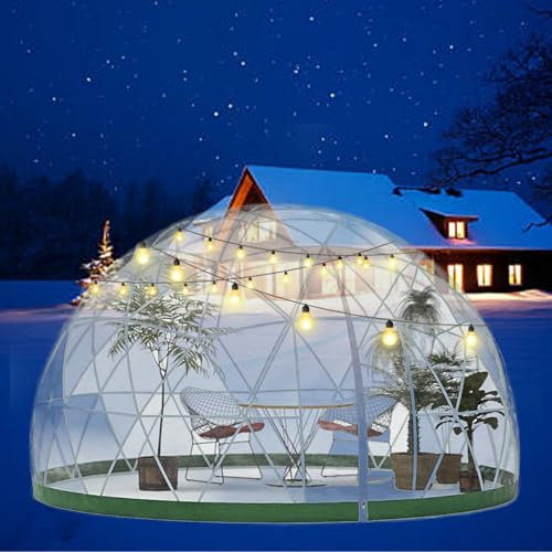 agreilduite Outdoor Bubble Tent-360cm Diameter,Transparent Garden Dome With 22m Solar String Lights-8 Lighting Modes/15pcs Weight Bag/15pcs Metal Bayonet,Greenhouse Garden Dome Igloo