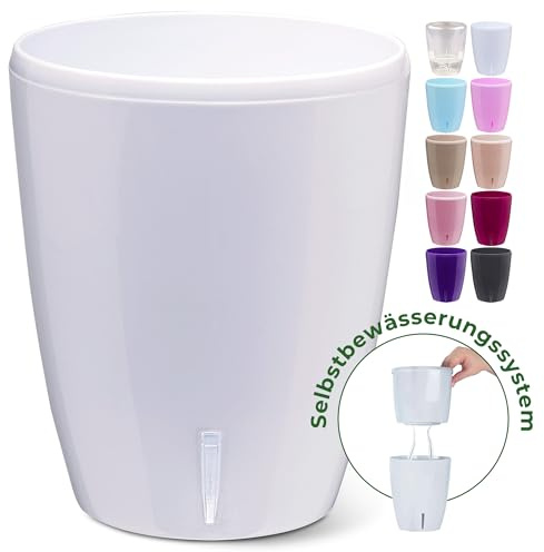 Happy Plants Pot à orchidées, diamètre : 16,7 cm, avec indicateur de niveau d'eau intégré, pot de fleurs auto-irrigant, avec mèche, système d'auto-irrigation pour orchidées, blanc, 3,3 l