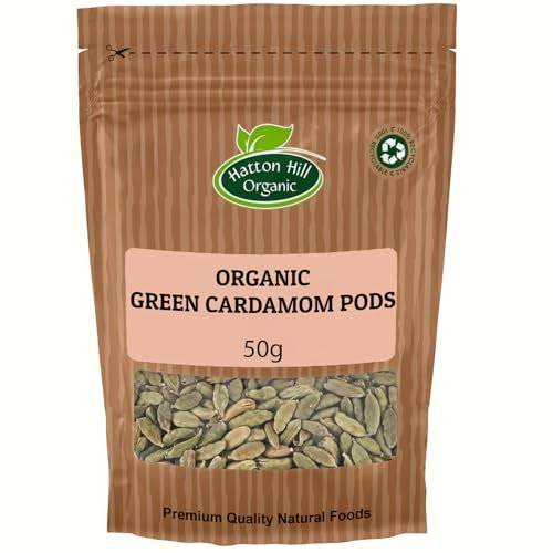 Organic Green Cardamom Pods 50g by Hatton Hill Organic | Aromatic Spice, Perfect for Teas, Curries, and Baked Goods, Pure Flavor
