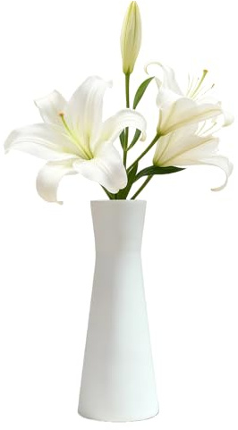 Weiße Keramikvase mit Knospen, 18 cm, hoch, konisch, einzelner Stiel, Blumenvase, kleines Blumen-Mittelstück für Hochzeit, Büro, Zuhause, Tischdekoration
