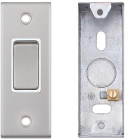 Selectric 5M Satin Chrom White Insert 1 Gang 10A 2 Way Architrave Switch With 25mm Architrave Back Box - Flush Mount