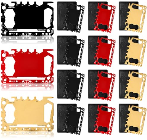 Cholemy 12 carteras multiherramienta 46 en 1 de metal de acero inoxidable para supervivencia, abrebotellas multiusos para marido, novio, adultos, hombres (negro, rojo, dorado)