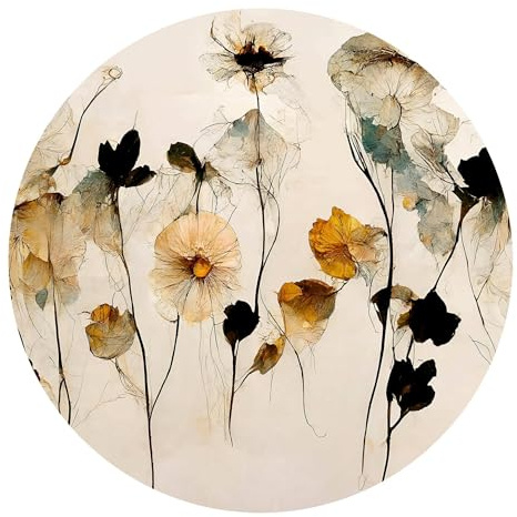 Runde Fototapete selbstklebend - 3D Blumen Vliestapete Made in Germany UV-beständig Geruchsfrei - Motivtapete Aquarell beige Wohnzimmer Schlafzimmer 2946-SK (50x50cm)