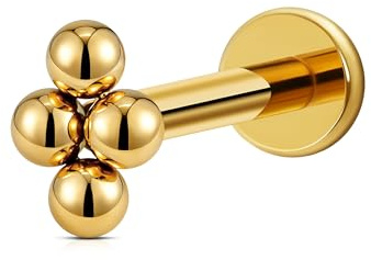 FINE4U Gold Helix Piercing Jewelry 16G 6mm 8mm - ASTM F136 Titanium Cartilage Earring Flatback Stud Tragus Conch Flat Labret, Hypoallergenic Body Jewelry