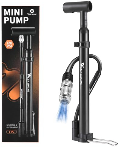 West Biking Mini Bike Pump - 120PSI Bicycle Pump with Gauge, Quick and Efficient Bike Pumps for All Bikes, Lightweight Portable Bike Pump, Schrader & Presta Valve Pump for Road & Mountain Bikes