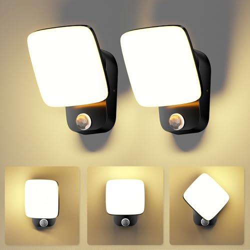 2 Pièces LED Luminaire Exterieur avec Detecteur de Mouvement, Applique Murale Exterieur/Intérieur 3000K 18W, Luminaire Exterieur Avec avec Panneau LED Pivotant à 360°, Applique Murale Imperméable IP65