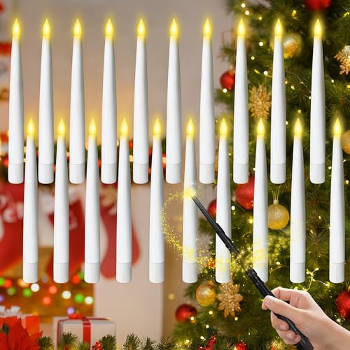 Jubilin Weihnachtsdekorationen,20 Stück Schwebende Kerzen mit Zauberstab Fernbedienung,Flammenlose LED Kerze für Halloween Deko Innen Außen Hochzeit Party