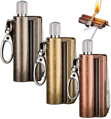 LEILEICAILI Lot de 3 allumettes permanentes - Porte-clés, Briquet à kérosène Portable d'extérieur, Allume-feu à Pierre réutilisable for Le Camping et la Survie | Allume-feu(A)