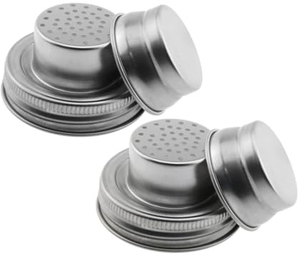 Cabilock 2pcs Mason Jar Shaker Lids Stainless Steel Sealing Storage Caps for Dredge Flour Mix Spices Salt Peppers Sugar