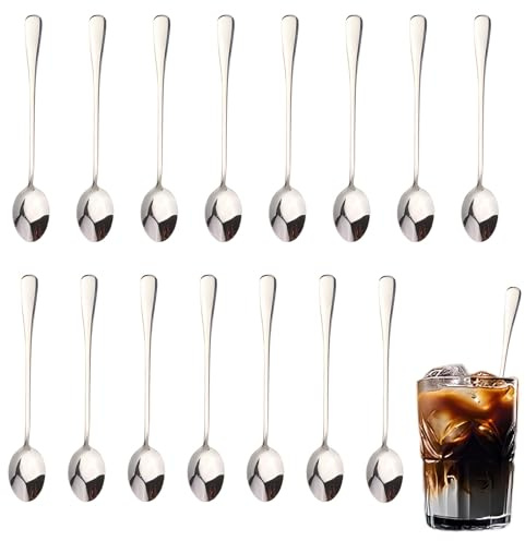15-Piece Set Long Handle Stainless Steel Latte Spoons, Long Teaspoons, Long Spoons for Latte Glasses, Long Handled Teaspoons and Coffee Tablespoons for Home and Cafe Use