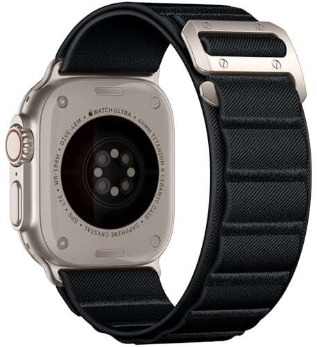 Bandletic Nylonarmband för Apple Watch Ultra 3/2/1, 49/46/45/44/42 mm, Sportig, Ventilerande, Ergonomisk G-krok, Flera Apple Watch-modeller, Nylon, Svart, 9.4 tum