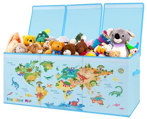 decalsweet Caja de Juguete Extra Grande con Tapa Abatible, Caja Almacenaje Oxford Plegable con Asa para Niños Niñas, Baúl Juguetes y Almacenamiento Impermeable Resistente, 96×32×40(Dinosaurios)
