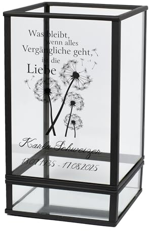 private grief® Personalisiertes Trauer Windlicht – Gedenklicht mit Spiegelboden – Ritzenhoff & Breker – Laterne als Erinnerung an Verstorbene – Verschiedene Motive (Pusteblume)