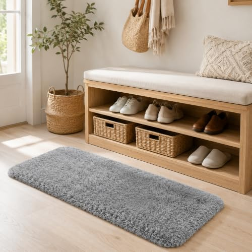 BEIMO Hochflor Teppich Flauschig Grau Teppich Wohnzimmer 60X120CM Teppiche Schlafzimmer Anti-Rutsch Bettvorleger Teppiche Weich rutschfest für Kinderzimmer
