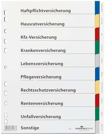DURABLE Versicherungsregister/6741-27 DIN A4 farbiger Ablauf Hartfolie (2, Versicherungsregister)