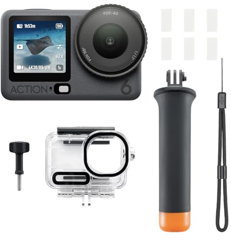 DJI Osmo Action 6 Freediving/Snorkeling Combo, Action Camera Ideal for Divers With 20m Waterproof Capability, Dual OLED Touchscreens, Water Pressure Gauge, Action Camera 8K for Underwater Sports