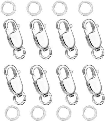8Pcs Chiusure Per Braccialetti con Anelli da Salto, Acciaio Inossidabile 304 Chiusura Moschettoni per Collana, Chiusure di Artiglio di Aragosta con Anello per La Creazione di Gioielli Fai-Da-Te