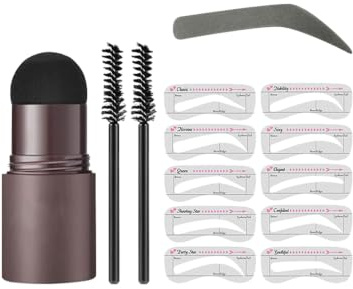 Clawrex Juego de plantillas impermeables para cejas, polvo de cejas con 10 plantillas reutilizables para cejas, duradero, natural, multifuncional (gris oscuro)