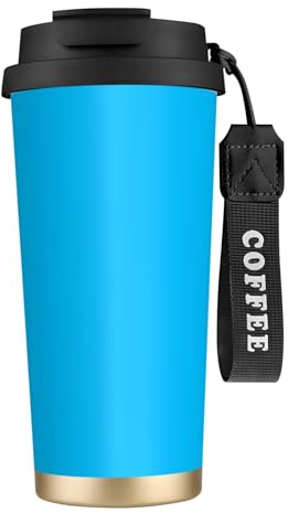 Unique Customized Coffee Mug - Insulated Stainless Steel Tumbler for Travel, Home & Office - 17 oz Light blue color Black