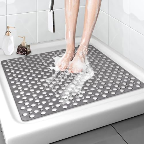Lurowo Duschmatte rutschfest 70x70cm Duscheinlage, Weiches TPE Antirutschmatte mit Saugnäpfe für Dusche oder Badewanne, Quadratische Duschwanneneinlage (Grau, Quadratisch 70 x 70 cm)