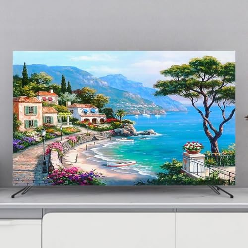 GPDNBIEU, 32-80 Inch Cover for Flat/Curved TVs Polyester Painting Printed TV Display Covers Bedroom Living Room Decor(Landscape4,80inch)