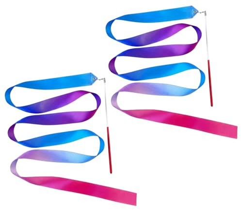 WuiCtvz Tanzband,2 Stück Tanzband mit Stab, Blau-Lila-Pink Verlauf Gymnastikband mit Stab, Gummitwist & Tanzband für Tanz, Gymnastik & Spiel, Ideal für Anlässe & Alltag