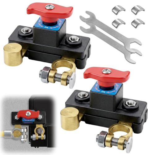2 Stück Batterie Trennschalter 12V 24V, Autobatterie Schalter aus Reinem Kupfer, Stabile Übertragung, Batteriehauptschalter für Auto, Boot, Wohnmobil und Lkw