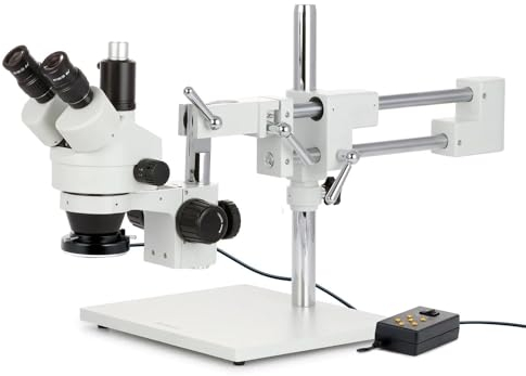 AmScope SM-4TZZ-144A Trinokulares Stereomikroskop mit 4-Zonen-144-LED-Ringlicht, 3.5X-180X, Weiß