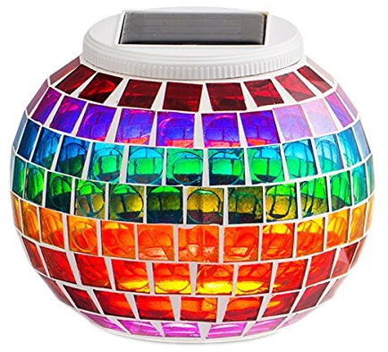 Solar Mosaic Glass Ball Garden Lights,KINGCOO Waterproof Color Changing Mood Night Lights Solar Outdoor Table Lamp for Bedroom Party Garden Patio Yard Decoration Lighting (Rainbow-1)