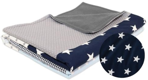 ULLENBOOM ® Babydecke 70x100 cm, Blau Hellblau Grau (Made in EU) - Aus Baumwolle & flauschigem Fleece (OEKO-TEX Standard), Baby Decke Neugeborenen, ideal als Kinderwagendecke oder Kuscheldecke