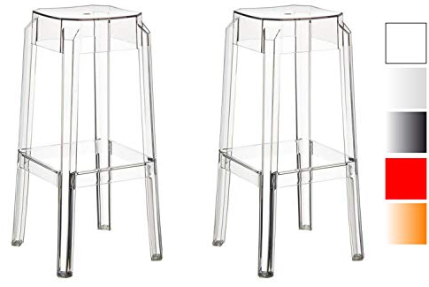 CLP 2er Set Barhocker Fox I Stapelbarer Barstuhl aus hochwertigem Kunststoff I Wetterbeständiger Tresenhocker I Sitzhöhe 75 cm, Farbe:transparent