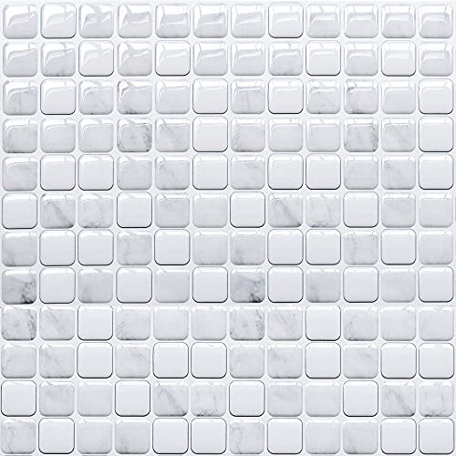 Yoillione Mattonelle Mosaico Piastrelle Cucina Grigio, Autoadesivo Mosaico Adesivo 3d Mattonelle Adesive Bagno Piastrelle Adesive da Parete Impermeabile, Vinile PVC Paraschizzi Cucina, 4 Pezz