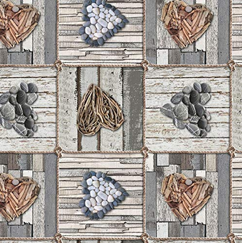 PVC Tischdecke Cuore Wachstuch • Breite & Länge wählbar • abwaschbare Tischdecke • Herz Vintage grau Steine Deko Holz, Größe:80 x 160 cm