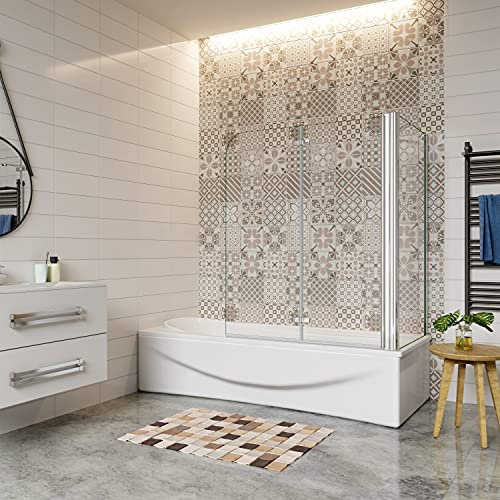 AICA ITALY Sopravasca da Bagno Angolare Parete Vasca mobile 180 Gradi Cristallo 6mm Temperato Trasparente Anticalcare 110x80x140cm